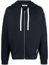 Logo Patch Drawstring Cotton Zip-up Hoodie Navy - JIL SANDER - BALAAN 1