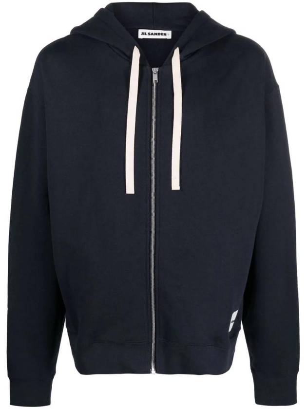 Logo Patch Drawstring Cotton Zip-up Hoodie Navy - JIL SANDER - BALAAN 1