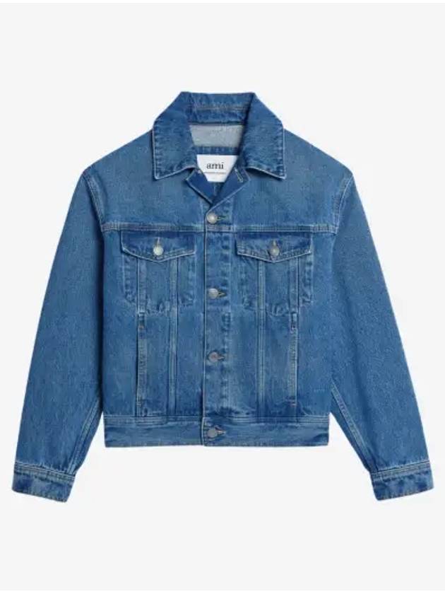 Boxy Fit Mid Washed Denim Jacket Vintage Blue - AMI - BALAAN 2