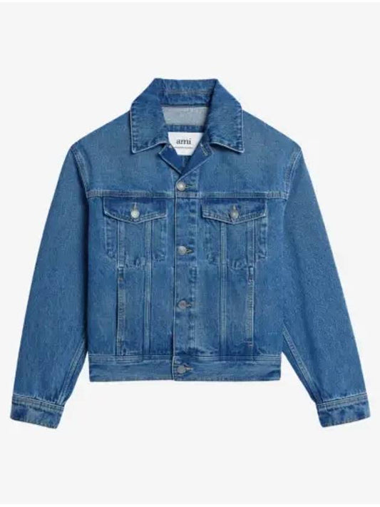 Boxy Fit Mid Washed Denim Jacket Vintage Blue - AMI - BALAAN 2