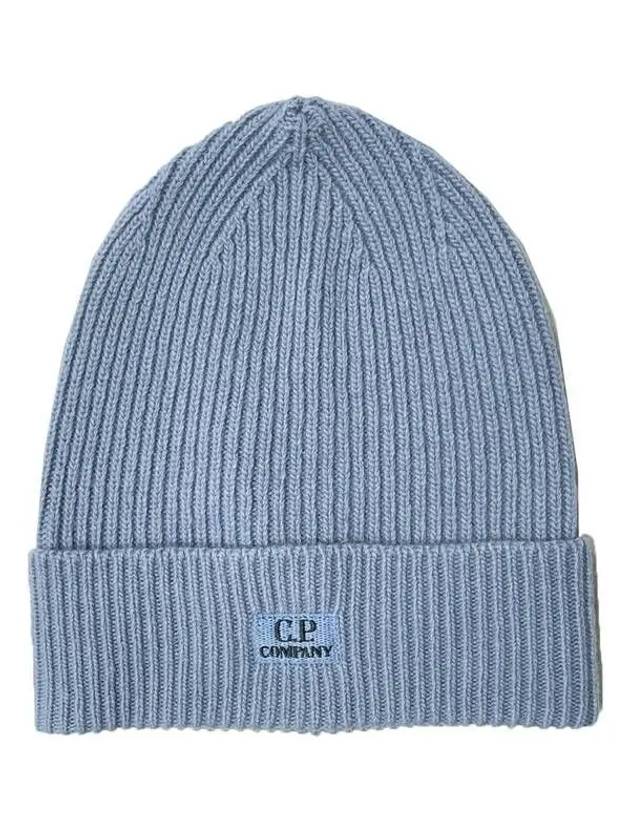 Embroidered Logo Ribbed Beanie Blue - CP COMPANY - BALAAN 2