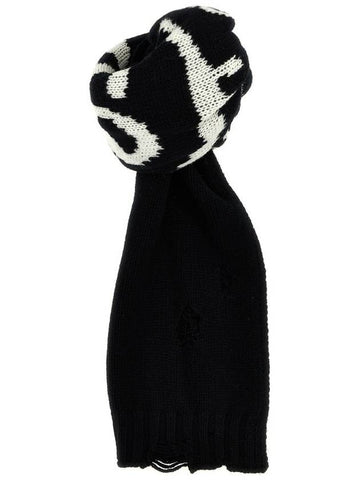 MM6 Logo Intarsia Knit Distressed Scarf Black - MAISON MARGIELA - BALAAN 1