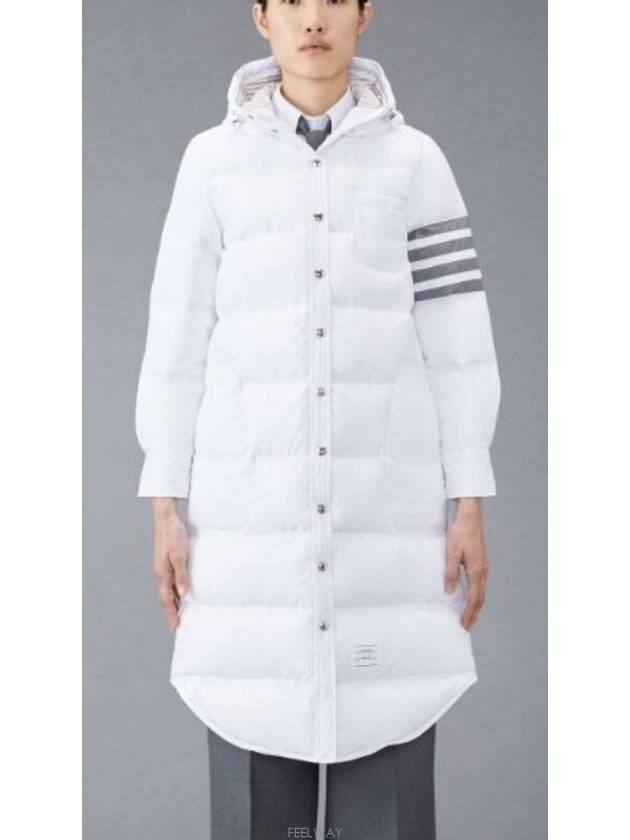 Downfilled Ripstop Classic 4 Striped Hoodie Down Long Padding White - THOM BROWNE - BALAAN 2