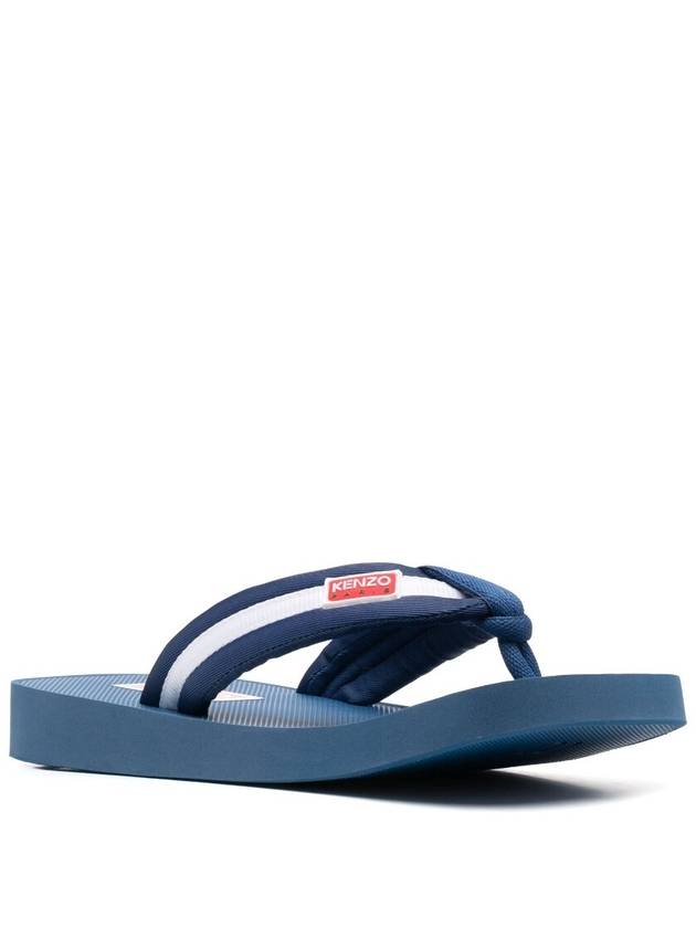 Men's Setter Logo Patch Striped Flip Flops Blue - KENZO - BALAAN 3