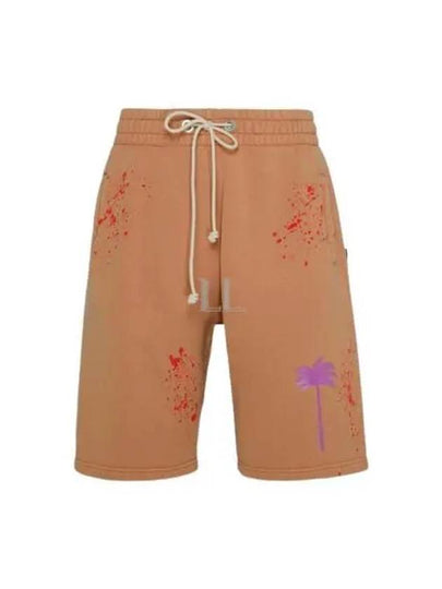 Painted Splatter Logo Print Shorts Beige - PALM ANGELS - BALAAN 2