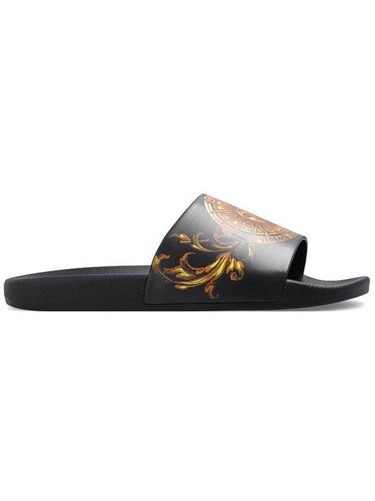 Jeans Couture Baroque Print Slippers Black - VERSACE - BALAAN.