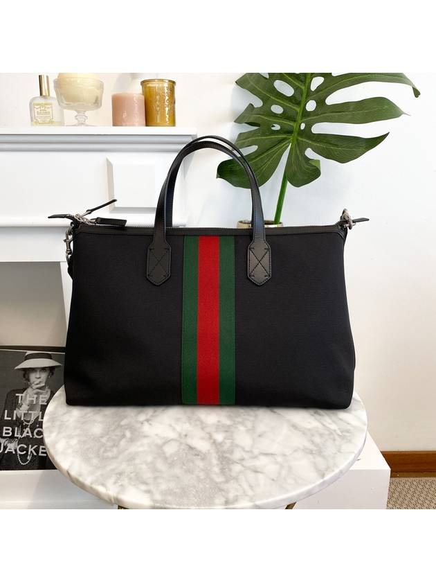 Striped Canvas Tote Bag Black - GUCCI - BALAAN 5