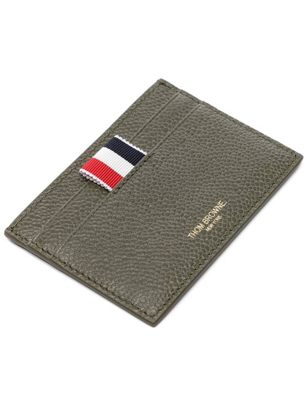 Pebble Grain Leather Stripe Single Card Wallet Green - THOM BROWNE - BALAAN 6