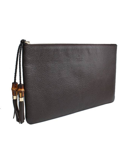 Deep brown bamboo leather clutch bag - GUCCI - BALAAN 2