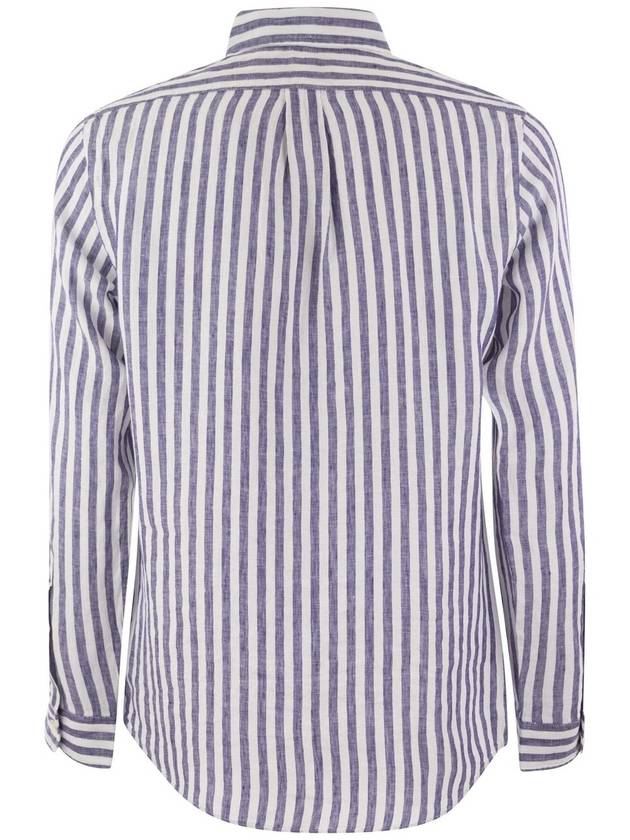 Logo Stripe Linen Long Sleeve Shirt Blue - POLO RALPH LAUREN - BALAAN 3