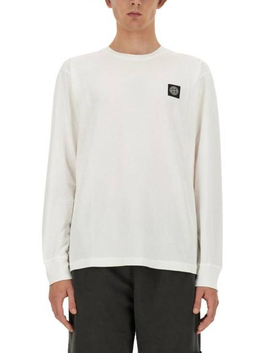 Chest Patch Long Sleeve T-Shirt White - STONE ISLAND - BALAAN 1