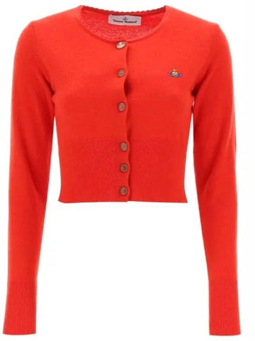 Bea ORB Embroidered Logo Crop Cardigan Red - VIVIENNE WESTWOOD - BALAAN 1