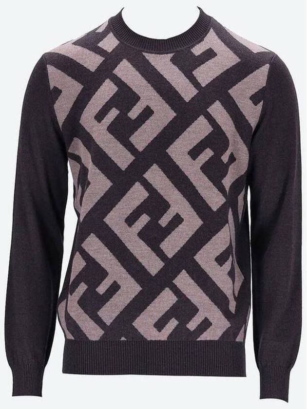 Monogram Jacquard Wool Crewneck Knit Top Brown - FENDI - BALAAN 2