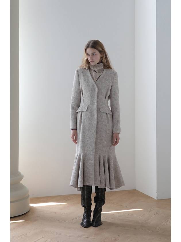 No collar V neck tweed mermaid long coat - CAHIERS - BALAAN 1