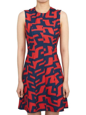 Jasmin Print Short Dress Bridge Swirl Red - J.LINDEBERG - BALAAN 1