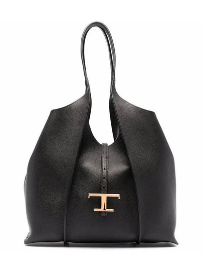 T Timeless Leather Medium Shopping Tote Bag Black - TOD'S - BALAAN 2