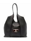 T Timeless Leather Medium Shopping Tote Bag Black - TOD'S - BALAAN 3