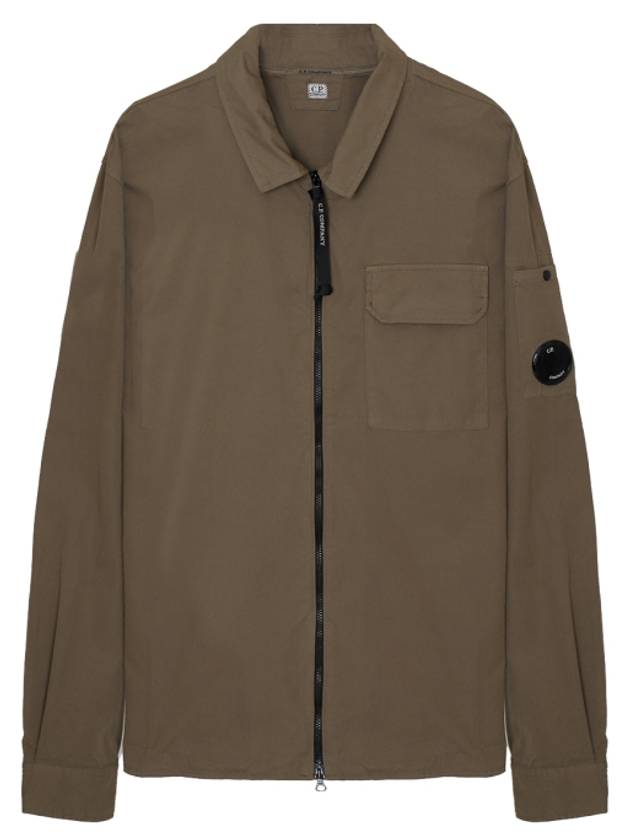 Lens Wappen Gabardine Shirt Zip-up Jacket Brown - CP COMPANY - BALAAN 1