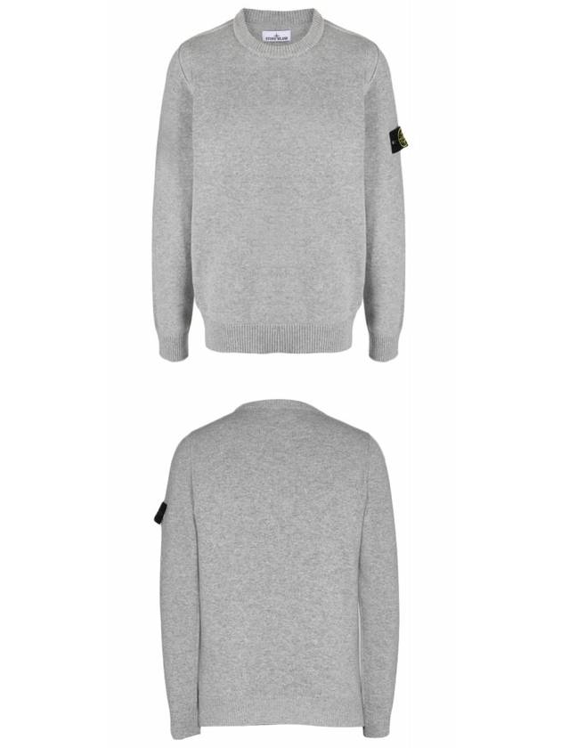 Logo Patch Crew Neck Wool Knit Top Grey Melange - STONE ISLAND - BALAAN 6