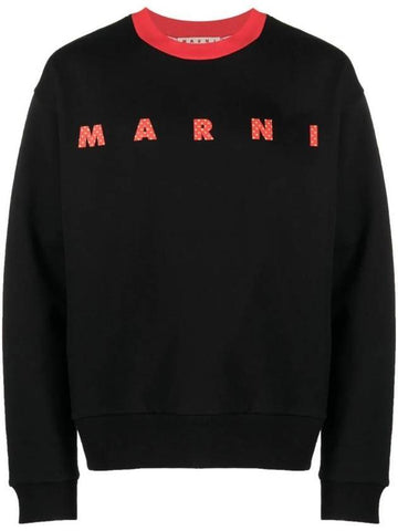 Logo Print Crew Neck Sweatshirt Black - MARNI - BALAAN 1