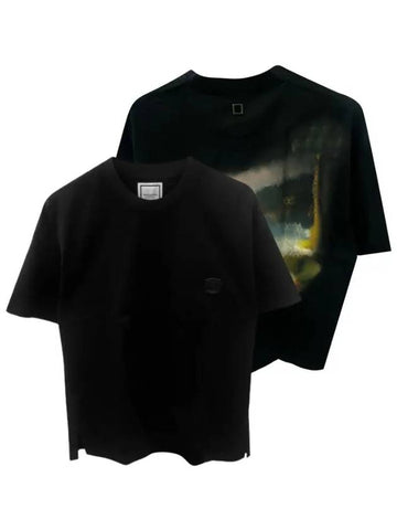 Rubber Logo Landscape Round Short Sleeve TShirt Black Men's TShirt W241TS03708B - WOOYOUNGMI - BALAAN 1