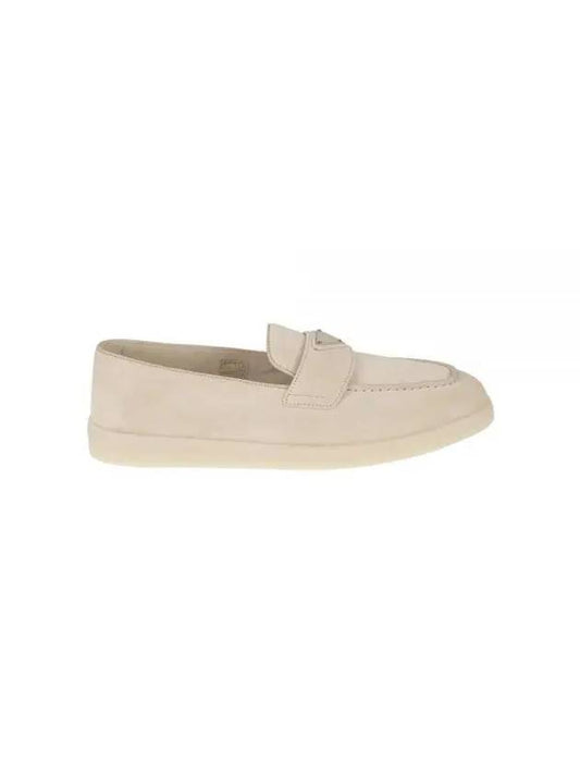 Triangle Logo Suede Leather Loafers Beige - PRADA - BALAAN 1