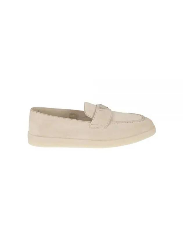 Triangle Logo Suede Leather Loafers Beige - PRADA - BALAAN 1