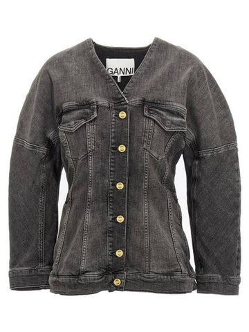 Tint Edge Denim Jacket Washed Black - GANNI - BALAAN 1