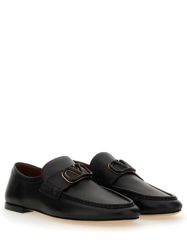 V Logo Leather Loafers Black - VALENTINO - BALAAN 4