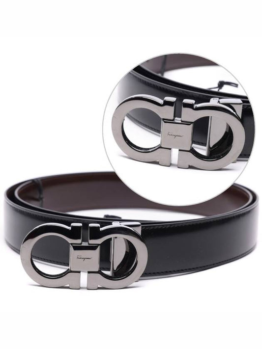 Double Gancini Reversible Leather Belt Black Auburn - SALVATORE FERRAGAMO - BALAAN 2