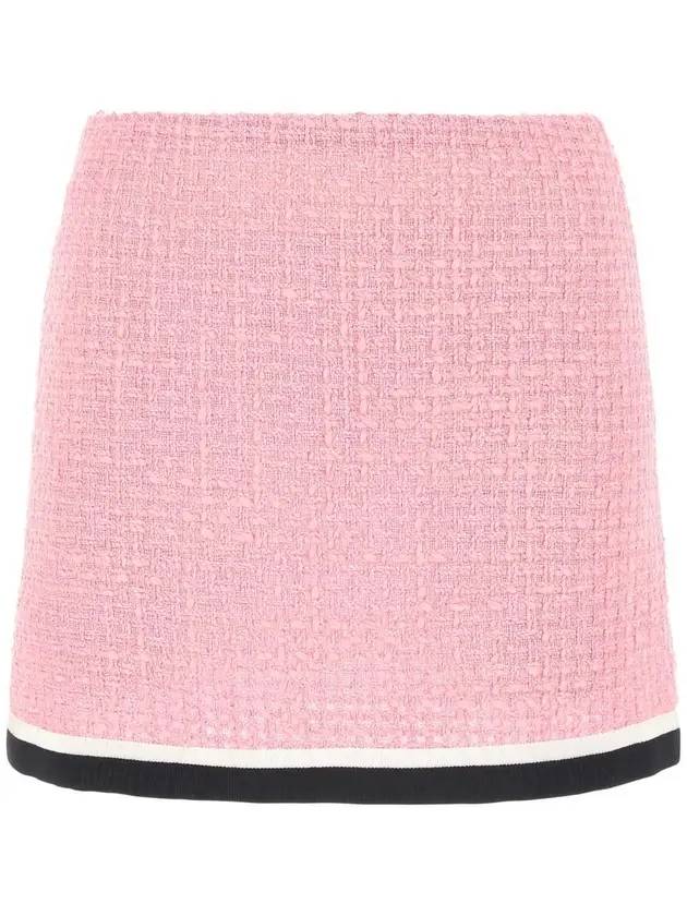 Striped Hem Tweed Virgin Wool H-line Skirt Pink - MIU MIU - BALAAN 1