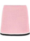 Striped Hem Tweed Virgin Wool H-line Skirt Pink - MIU MIU - BALAAN 1