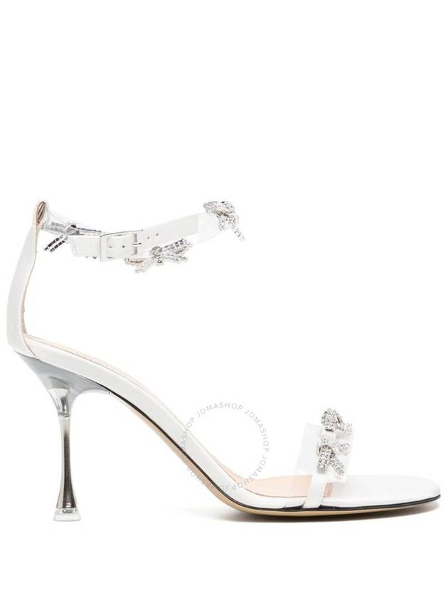 Mach & Mach White Crystal-Embellished Bow Sandals, Brand Size 36 ( US Size 6 ) - MACH & MACH - BALAAN 1