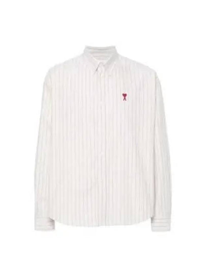 De Coeur Small Heart Logo Striped Long Sleeve Shirt Cream - AMI - BALAAN 2