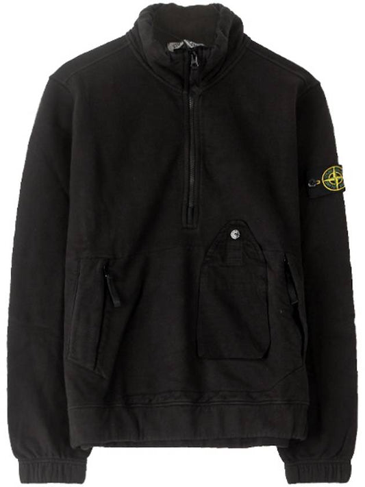 Men's Pocket Half Zip Up Sweatshirt Black - STONE ISLAND - BALAAN 2