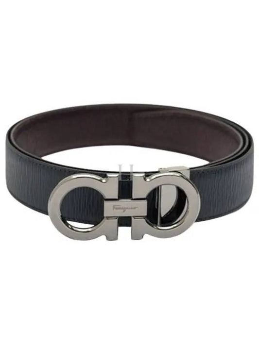 Reversible Gancini Leather Belt Black Navy - SALVATORE FERRAGAMO - BALAAN 2