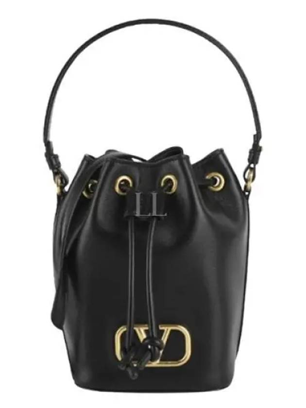 Signature V Logo Leather Small Bucket Bag Black - VALENTINO - BALAAN 2