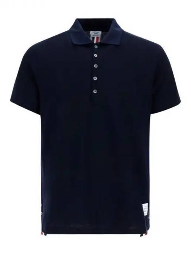 Men's Cotton Pique Center Bag Striped Short Sleeve Polo Shirt  Navy - THOM BROWNE - BALAAN 2