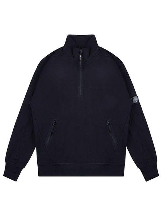 Diagonal Raised Fleece Quarter Zip-Up Sweatshirt Navy - CP COMPANY - BALAAN 2