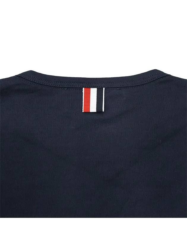 Men's Medium Weight Jersey Tipped Pocket Crewneck Short Short Sleeve T-Shirt Navy - THOM BROWNE - BALAAN 8