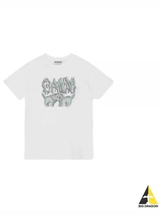 Logo Print Short Sleeve T-Shirt White - GANNI - BALAAN 2