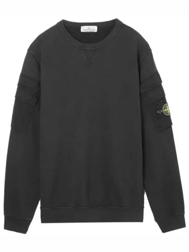 Garment Dyed Double Pocket Brushed Cotton Fleece Sweatshirt Black - STONE ISLAND - BALAAN 2