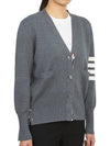 Milano Stitch 4 Bar Classic V Neck Fine Merino Wool Cardigan Medium Grey - THOM BROWNE - BALAAN 7