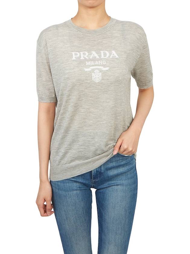 Women's Logo Cashmere Knit Top Grey - PRADA - BALAAN 6