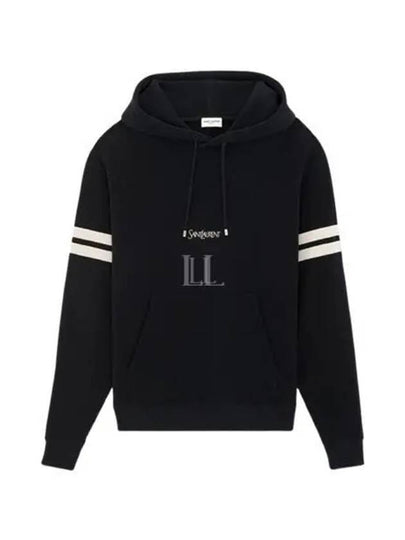 Embroidered Logo Hoodie Black - SAINT LAURENT - BALAAN 2