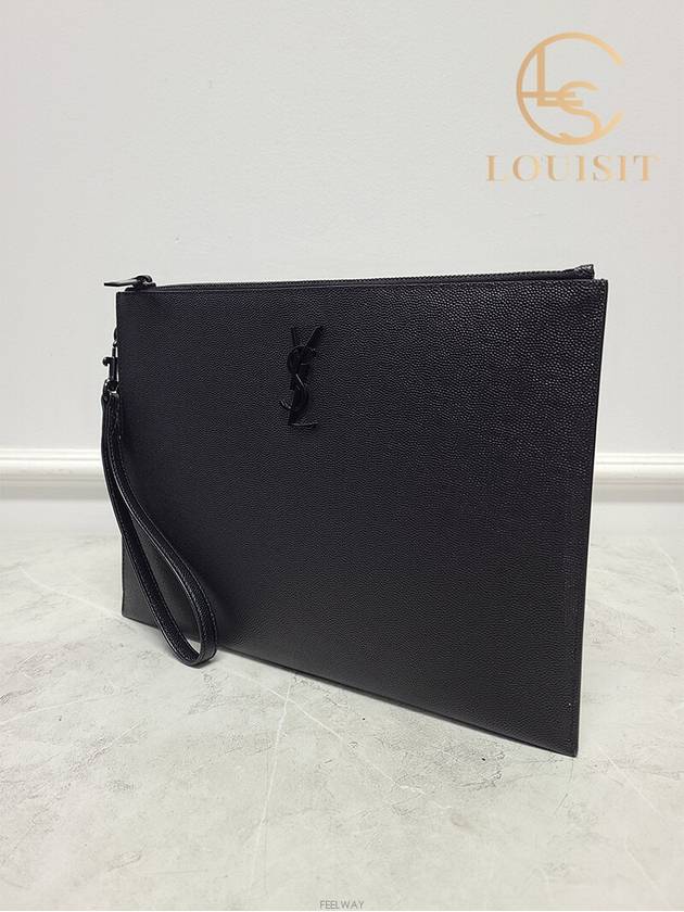 Used luxury goods Lewis It Black YSL monogram leather strap clutch bag - SAINT LAURENT - BALAAN 2