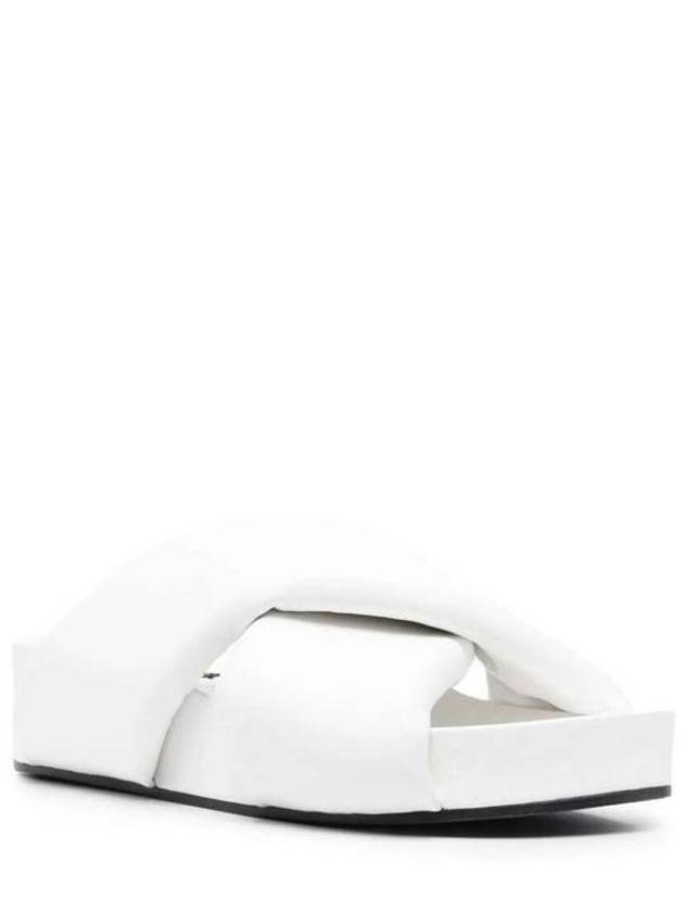 Women's Padded Slides Leather Slippers White - JIL SANDER - BALAAN 3