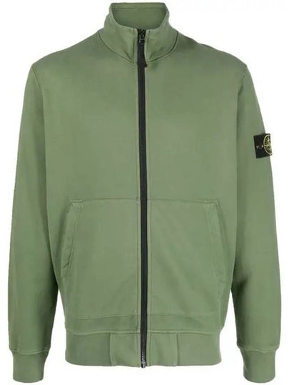 Garment Dyed Cotton Fleece Zip Up Jacket Olive - STONE ISLAND - BALAAN 2