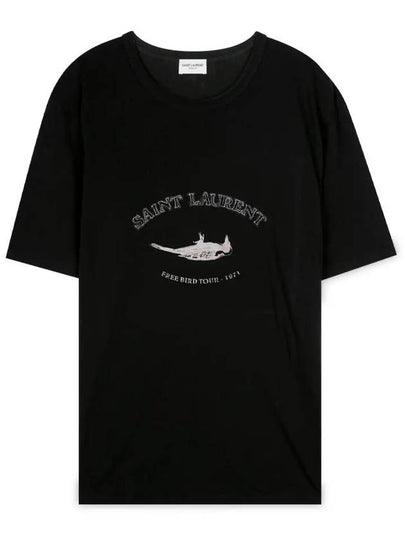 Print Bird Round Short Sleeve T-Shirt Black - SAINT LAURENT - BALAAN 2