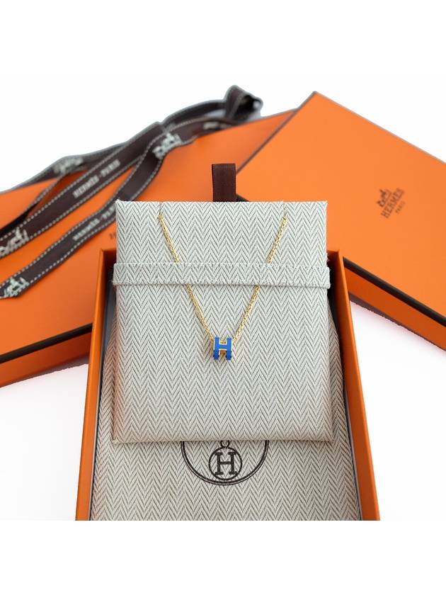 Mini Pop-Ache H Pendant Gold Necklace Blue Satre - HERMES - BALAAN.